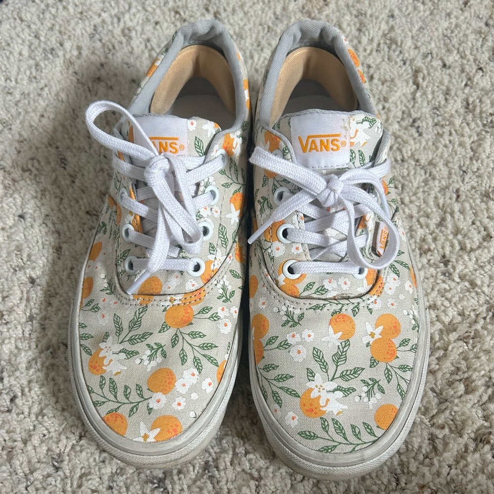 Vans White Canvas Sneakers with Orange Floral Print